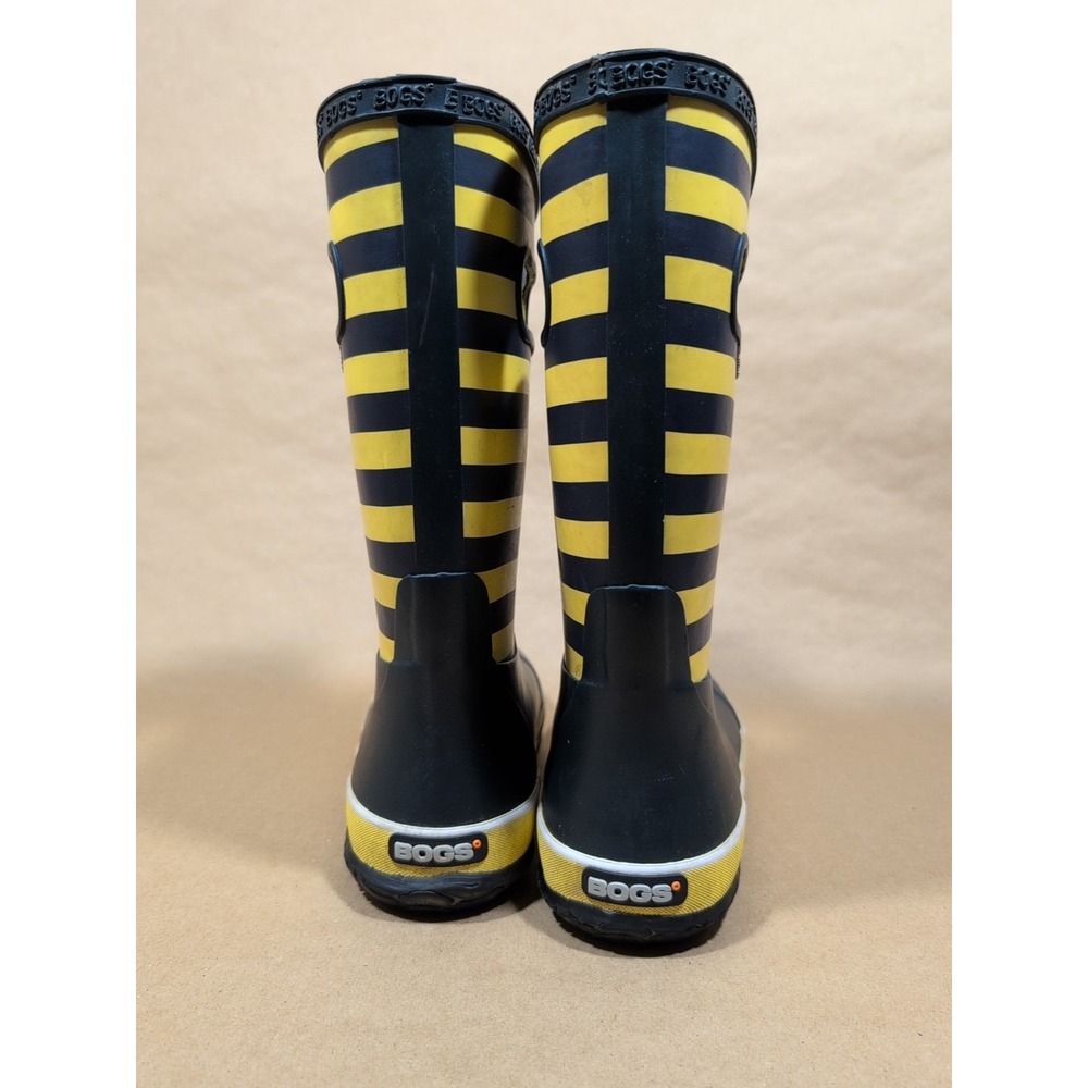 Bogs Kids Youth 4‎ Rain Boots Pull On Rugby Yellow Navy Stripe Waterproof - Picture 3 of 7